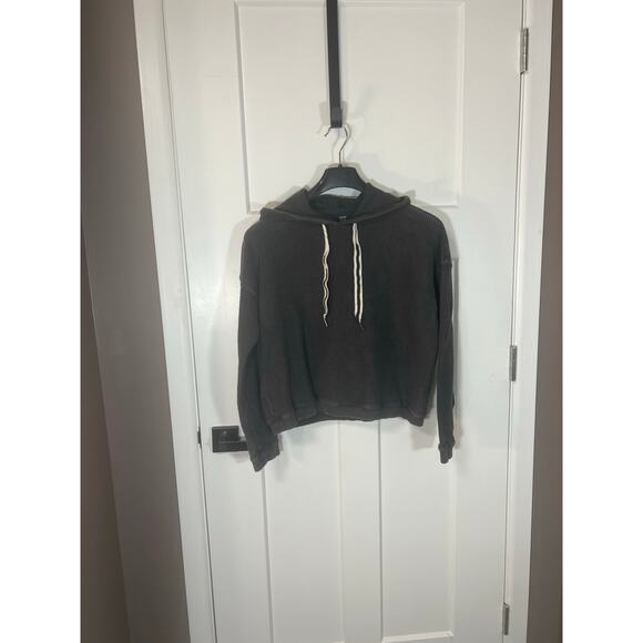 Aerie Women's Ribbed‎ Pullover Hoodie Grey Size M Medium Cropped Long Sleeve - Picture 5 of 10